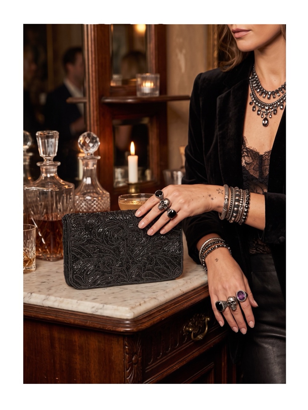 Vintage 50’s: La Regale LTD ♕ Silk Beaded Convertible Clutch Evening Bag ♕ Black
